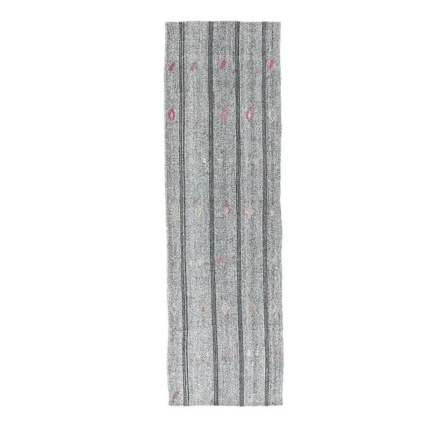 1970s Grey Natural Turkish Hand-Knotted Runner Rug 79x270