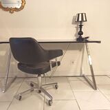 Seventies desk tinted glass top and chrome base