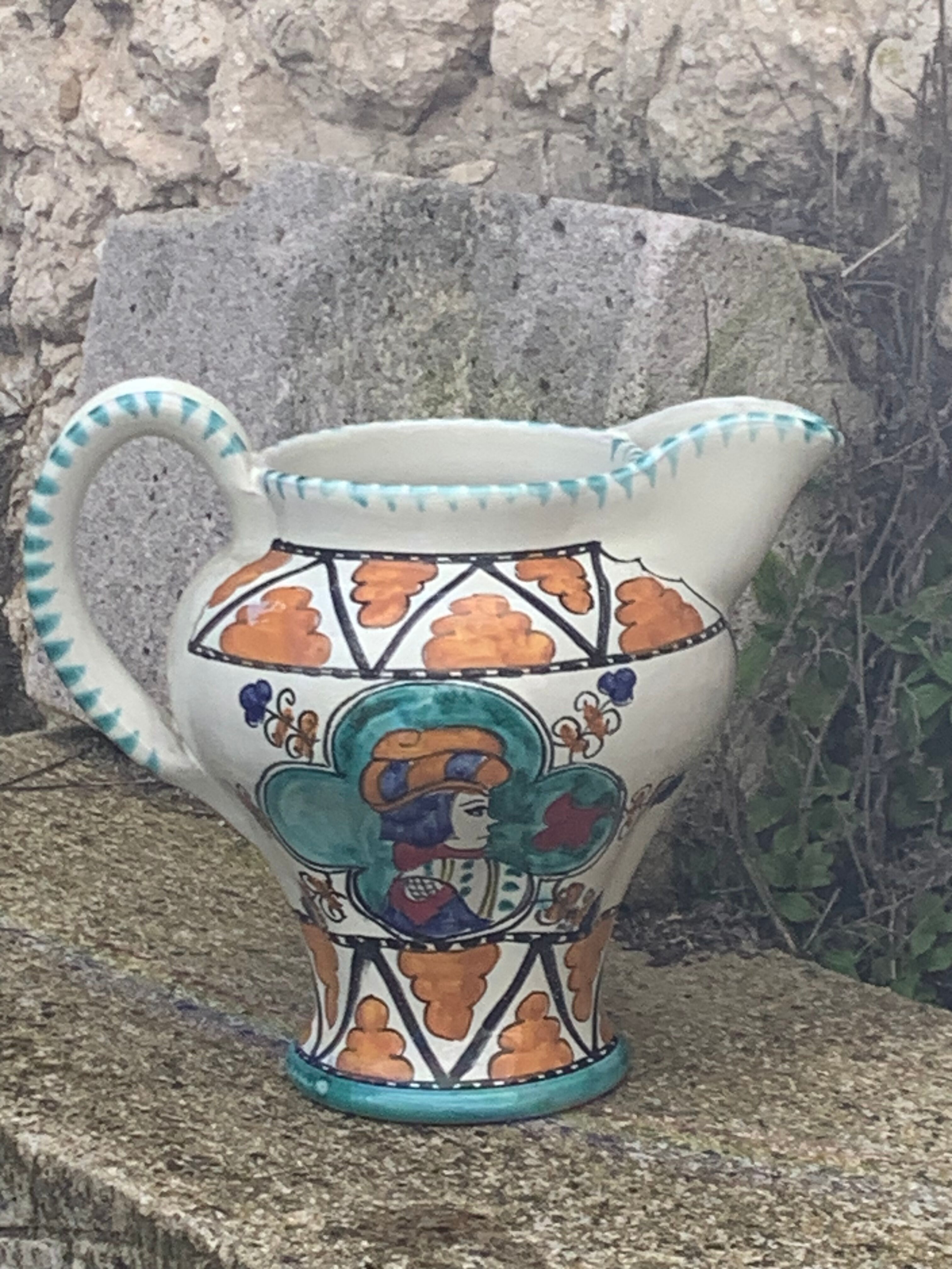 Glazed ceramic jug pottery Orvieto made in italy vintage