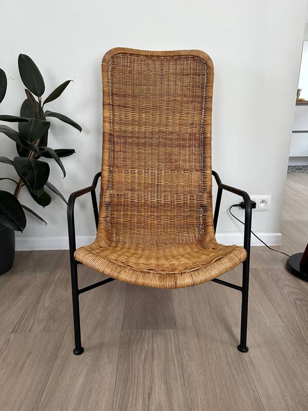 Fauteuil vintage en rotin, modéle 514A, designer Dirk Van Sliedrecht, années 50