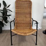 Vintage rattan armchair, model 514A, designer Dirk Van Sliedrecht, 1950s