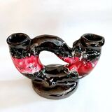 Vintage artisanal two-tone earthenware candle holder Vallauris France