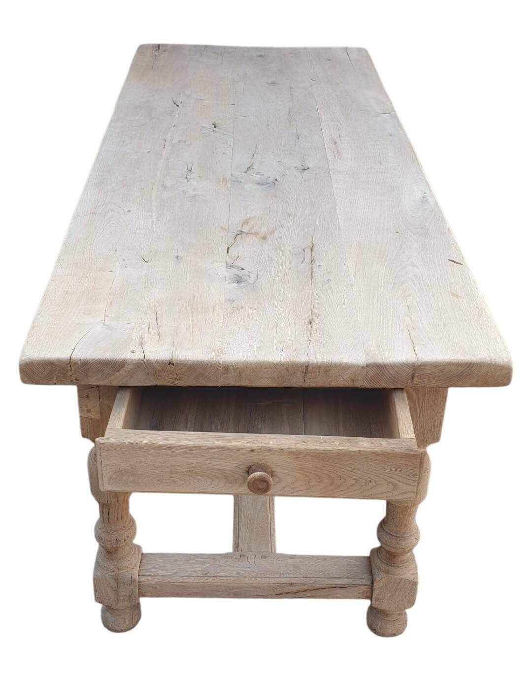 Solid oak farmhouse table with a drawer, tabletop thickness 5 cm.