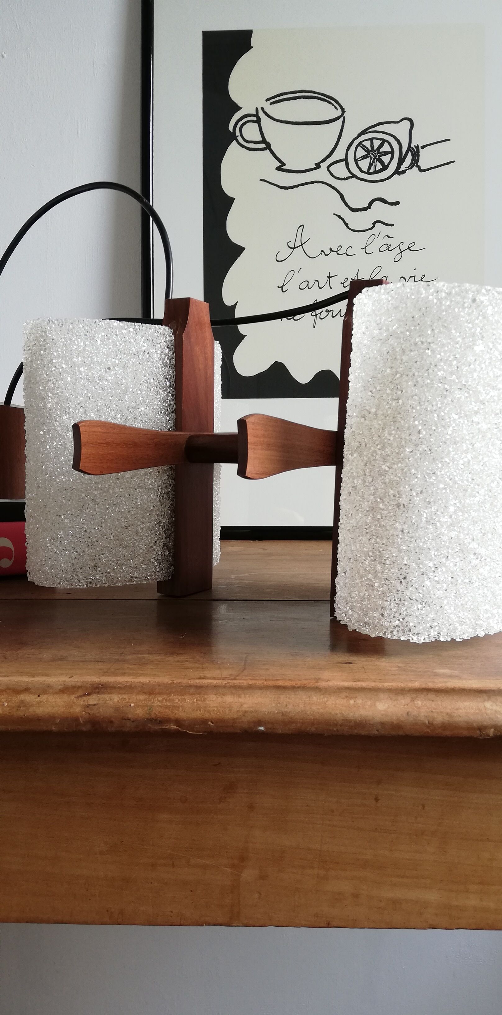 Suspension double in teak and perspex