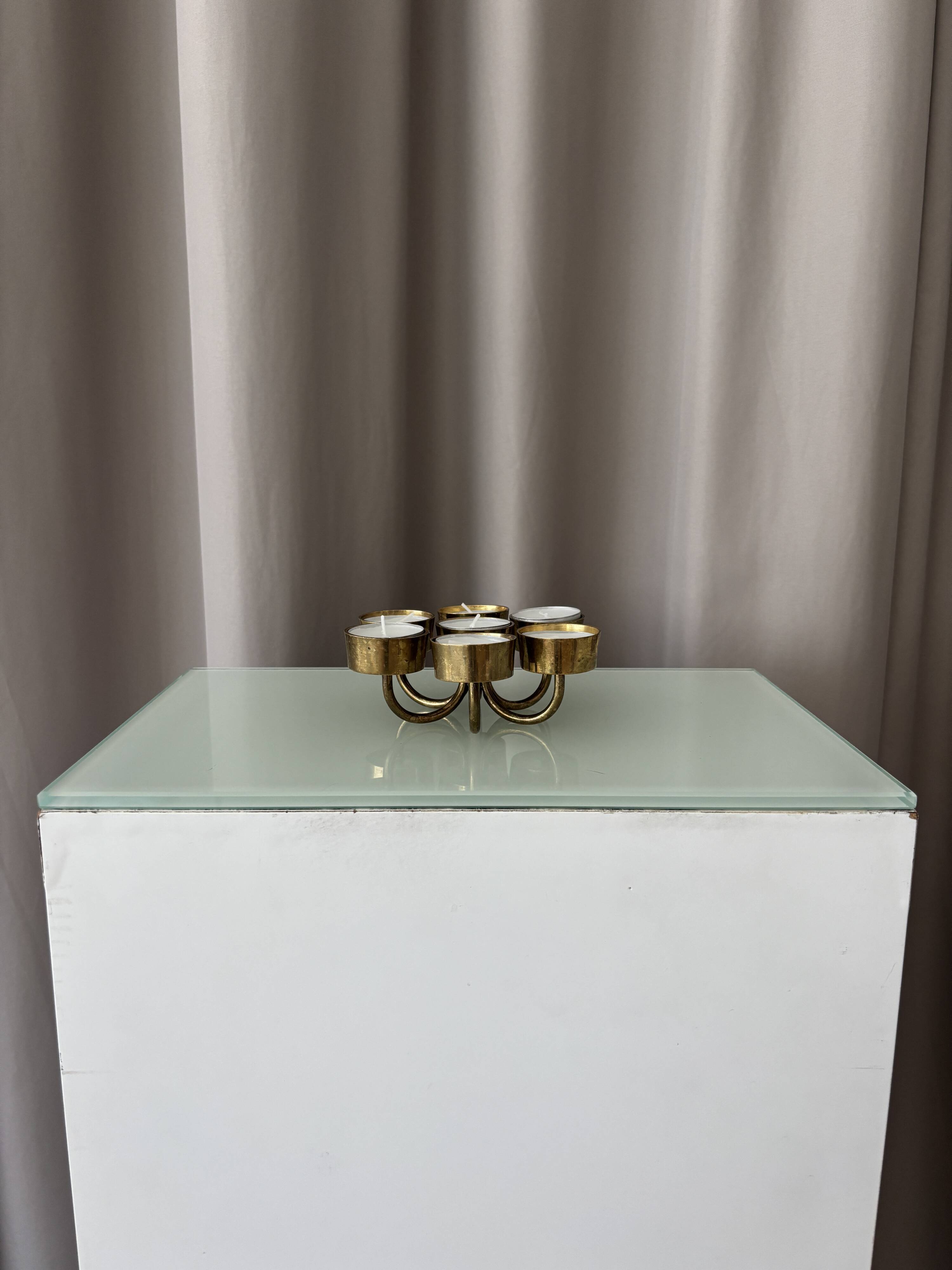 Vintage Solid Brass Seven-Light Candle Holder, Scandinavian Modern, 1970s