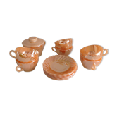 Set of six cups and pearly opaline sugar by Termocrisa / vintage 50-60