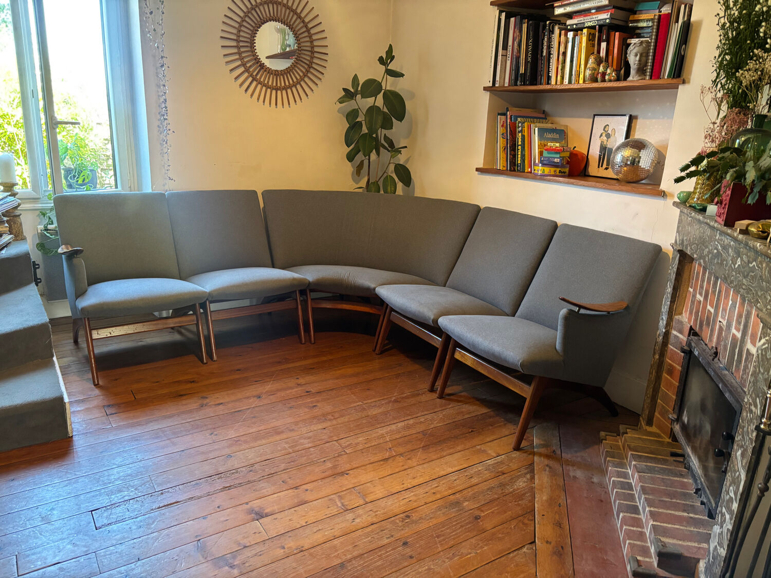 Vintage Scandinavian bench – Karl Sørlie & Sønner – restored, fabric
