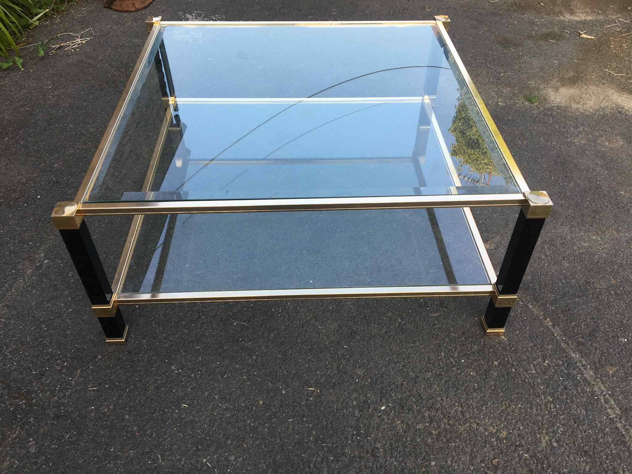 Pierre Vandel two-tier coffee table in lacquered metal and glass
