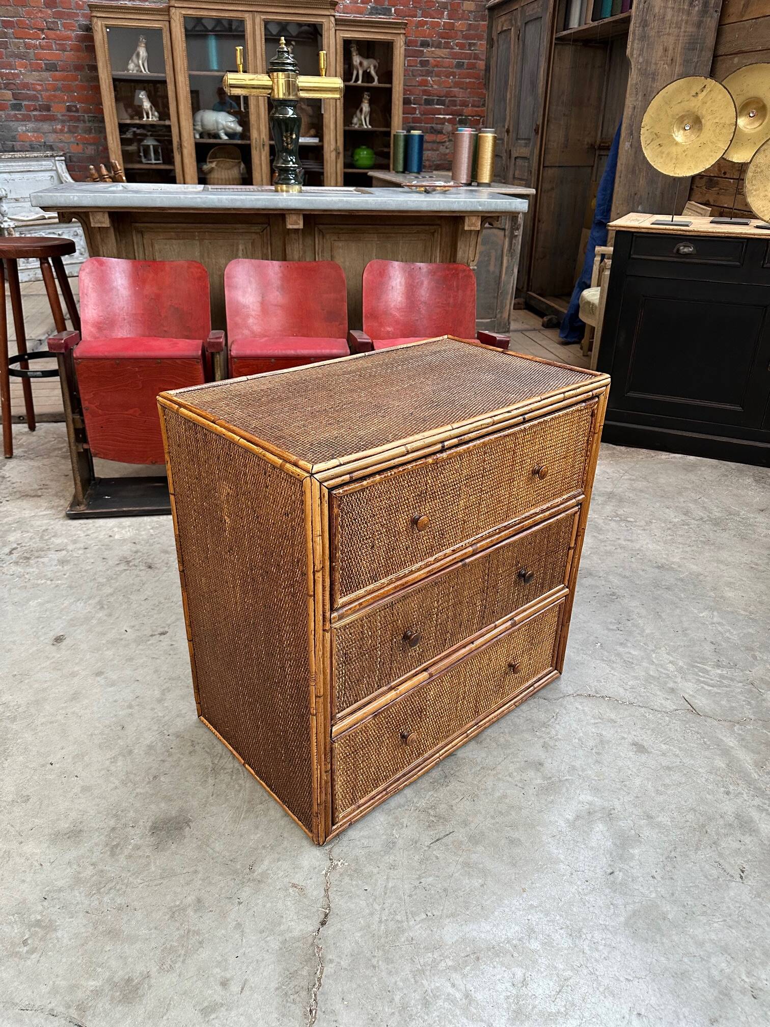1960s rattan chest of drawers