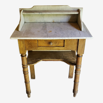 Table de toilette ancienne avec plateau en marbre blanc