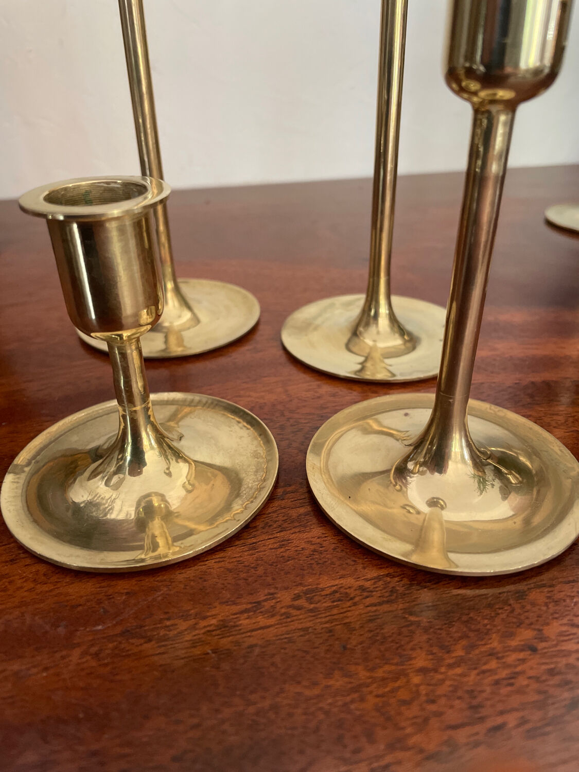 Suite of 6 vintage brass tulip foot candle holders
