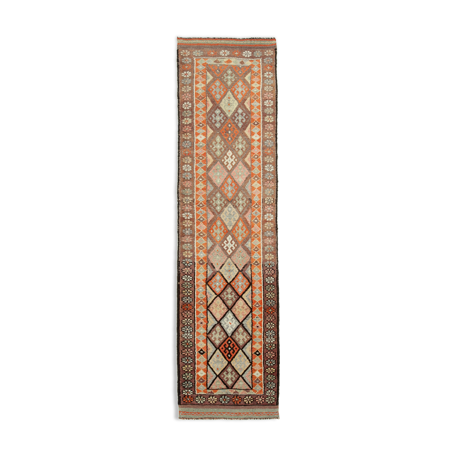 Handwoven Unique Anatolian Brown Runner Carpet 90 cm x 340 cm