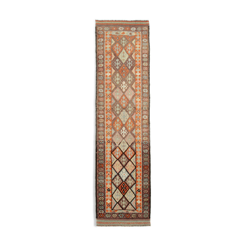 Handwoven Unique Anatolian Brown Runner Carpet 90 cm x 340 cm