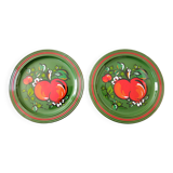 2 vintage Scandinavian folk decorative plates with retro apple patterns