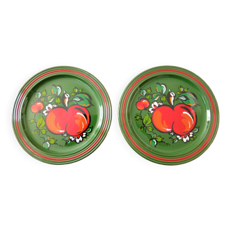 2 vintage Scandinavian folk decorative plates with retro apple patterns