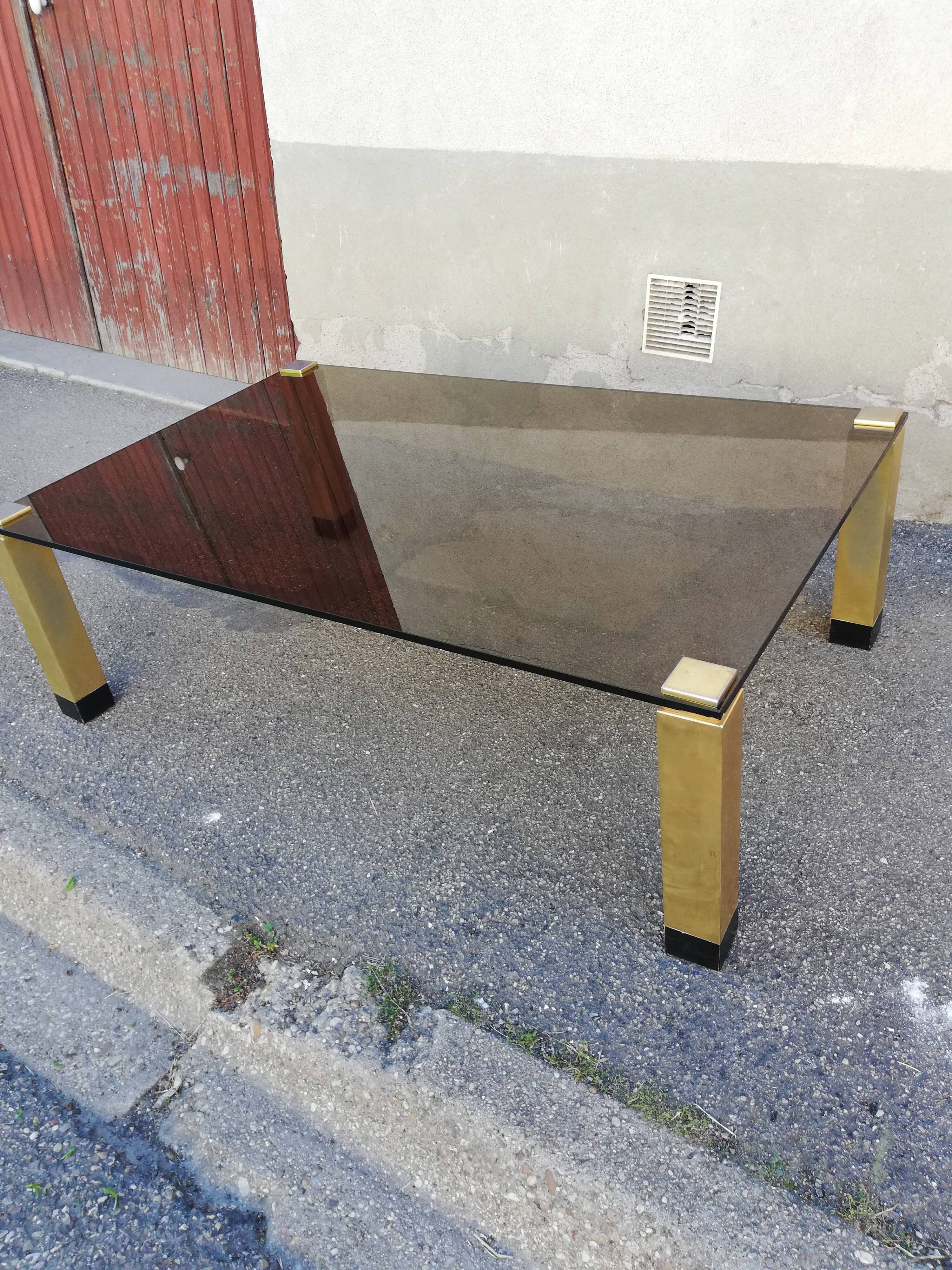 Vintage coffee table smoked glass and golden feet