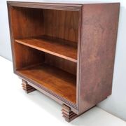 Vintage small walnut and birch root art deco bookcase, italy