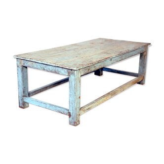 Ancienne table basse en teck birman avec patine bleue d'origine