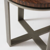 Art-deco style side table in palm wood and steel base