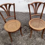 Series of 4 wooden chairs and cannage