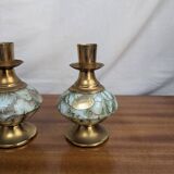 Pair of Art Deco Style Hand Painted Delft Ceramic Candlesticks