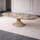 Extendable oval table in ceramic with marble effect and golden central base – Sty