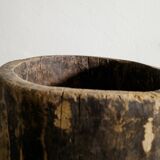 Vintage Mid Century Wooden Naga Round Planter, India 1950s