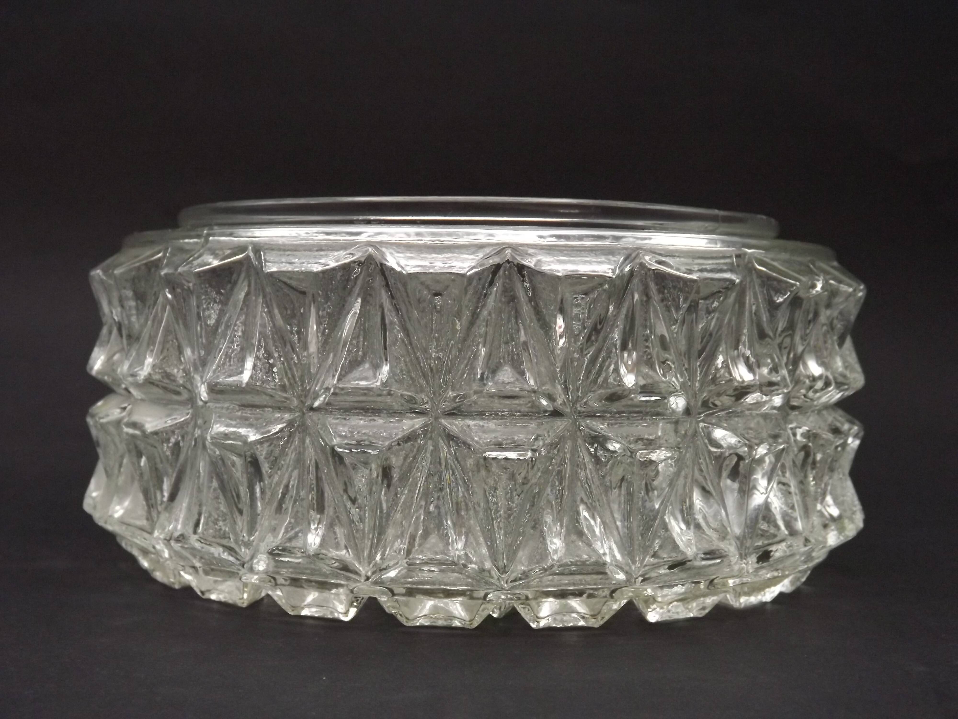 French Mid-Century Round Clear Cut Glass Ceiling Light Replacement Shade