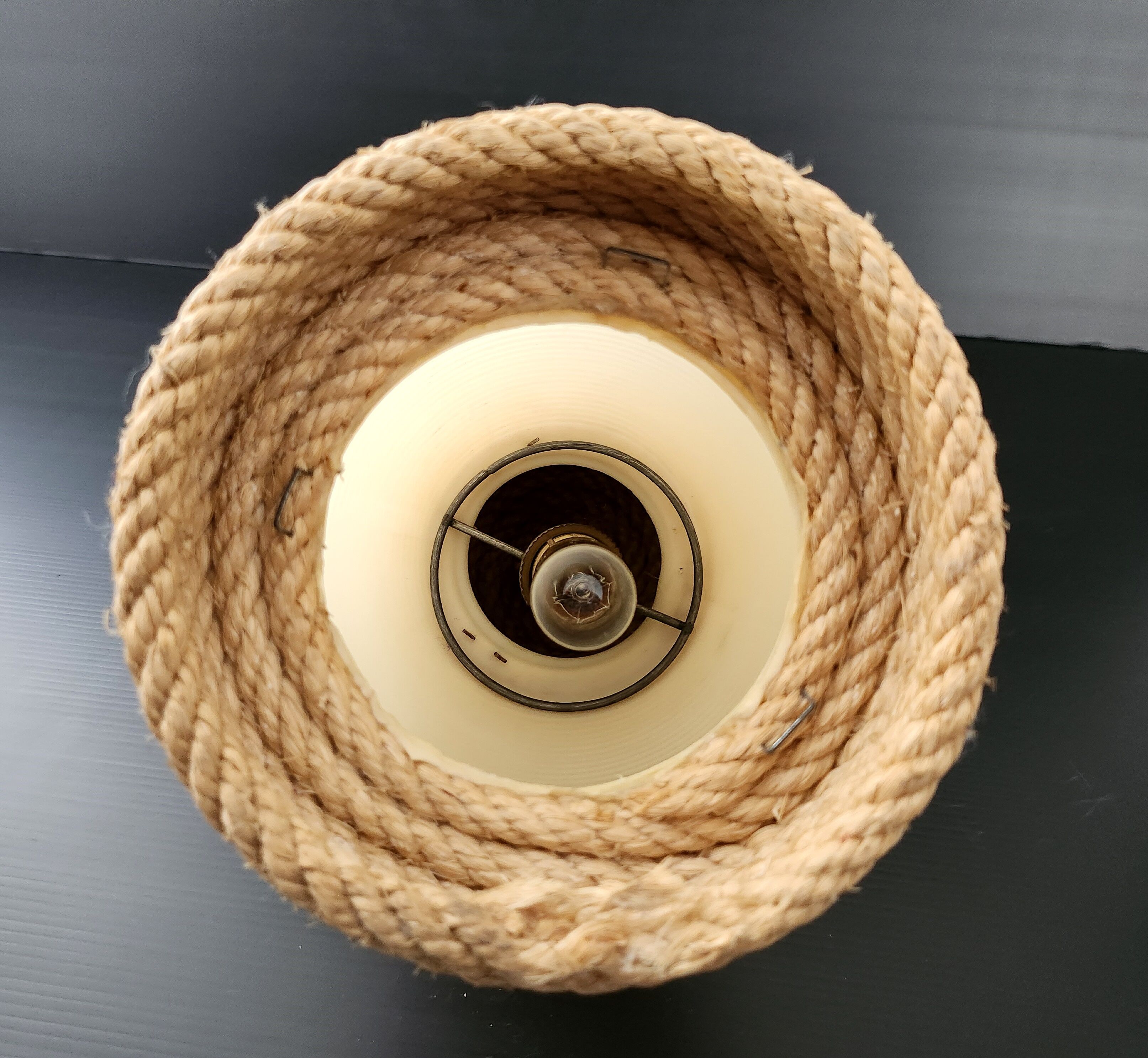 Vintage rope & rotaflex hanging lamp 1950