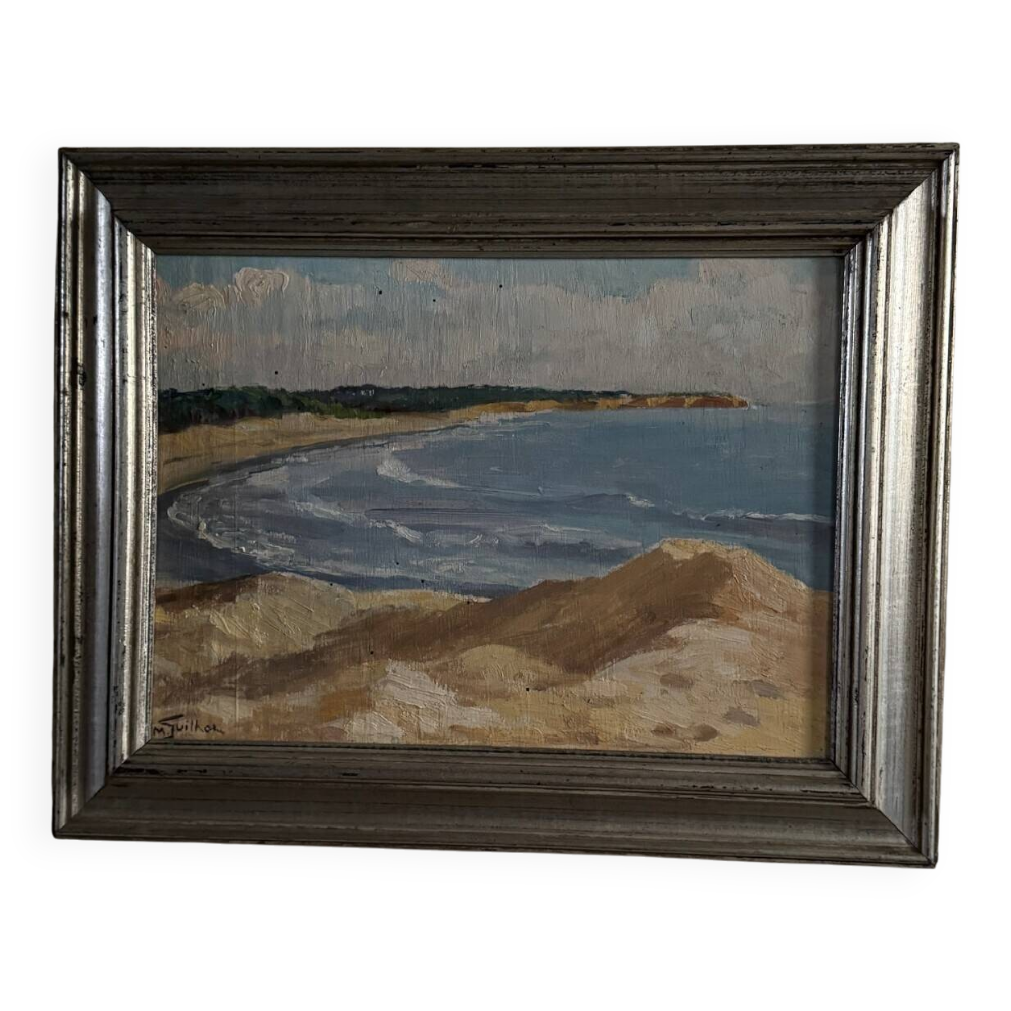 Oil on panel by M. Suilhor, beachfront, 20th century