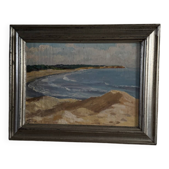 Oil on panel by M. Suilhor, beachfront, 20th century