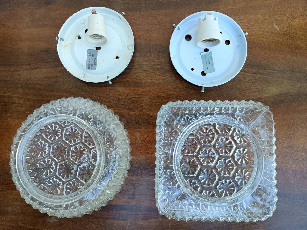 Pair of 1970s molded glass ceiling or wall light globes