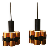 2 suspensions en métal noir et cuivre par Werner Schou pour Coronell Elektro, années 1960-1970