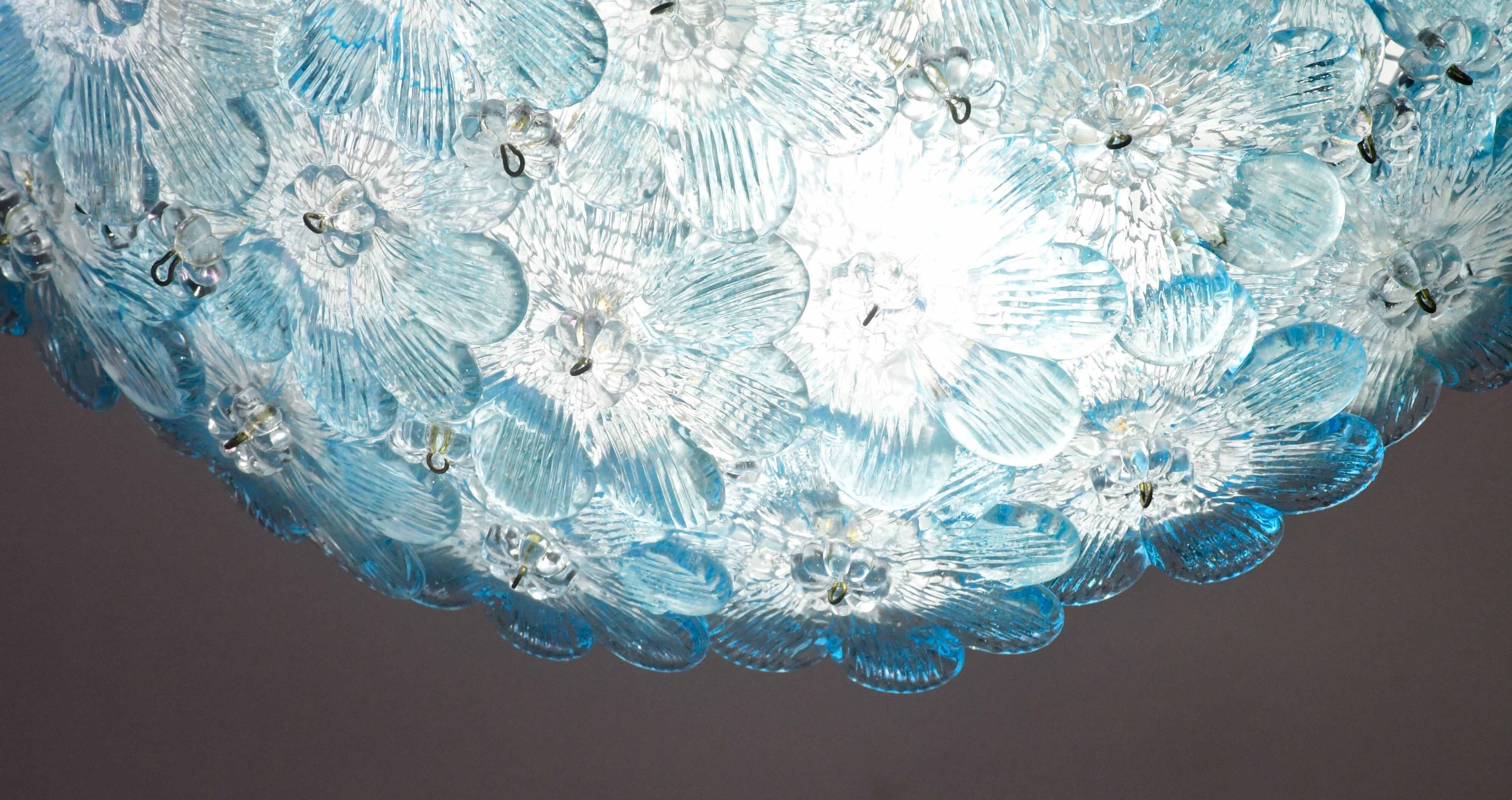 Amazing Murano ceiling light blu rubino flower by Seguso for Venini, Italy