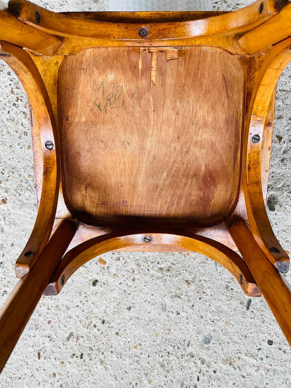 Bistro stool, curved wood by Stella, circa 1950s