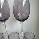 set of 5 wine glasses in purple bubble glass 70s