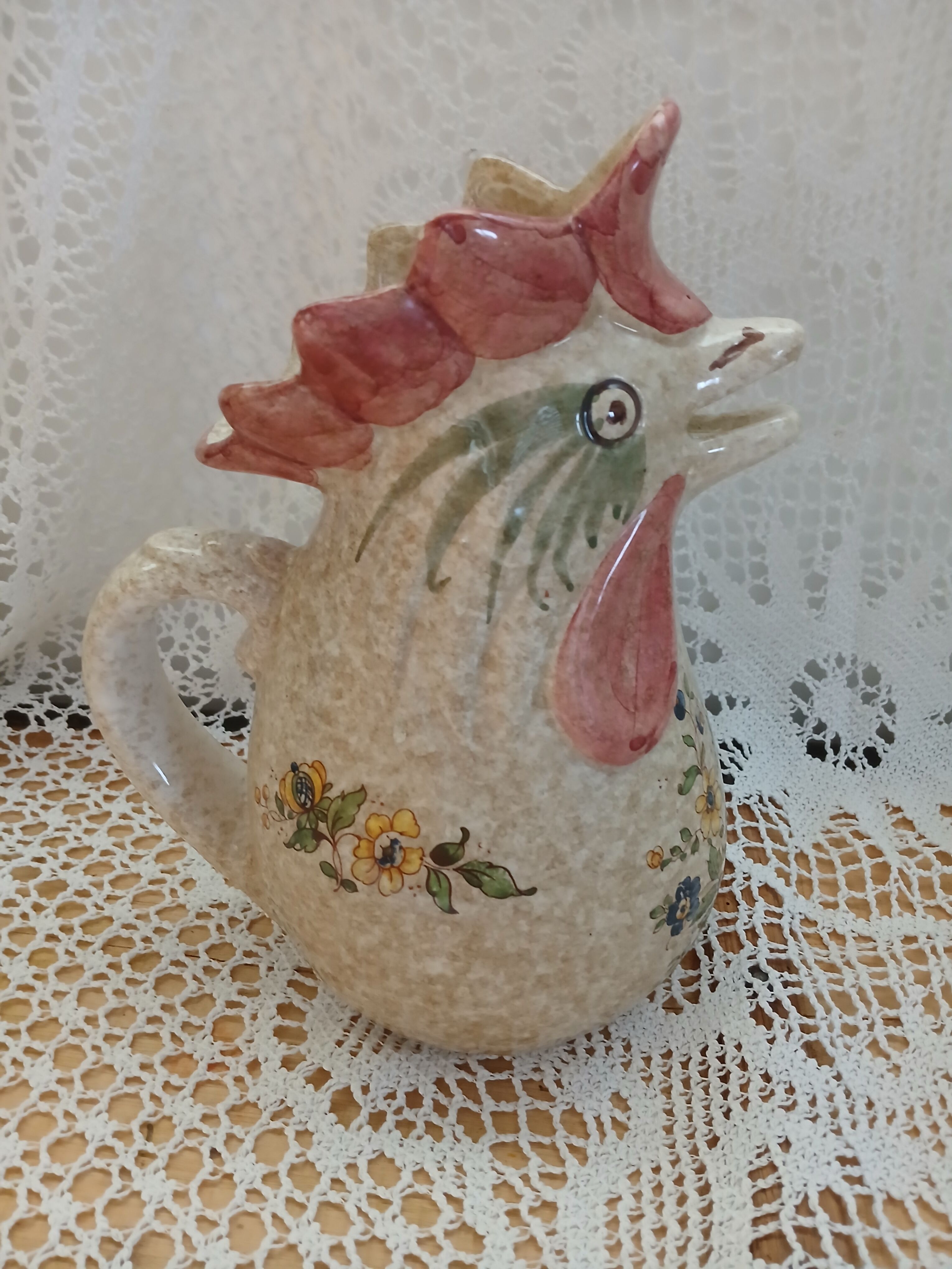 Jug / antique hand-painted rooster
