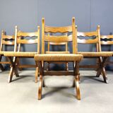 Vintage oak and wicker brutalist chairs, 1960s - set of 6