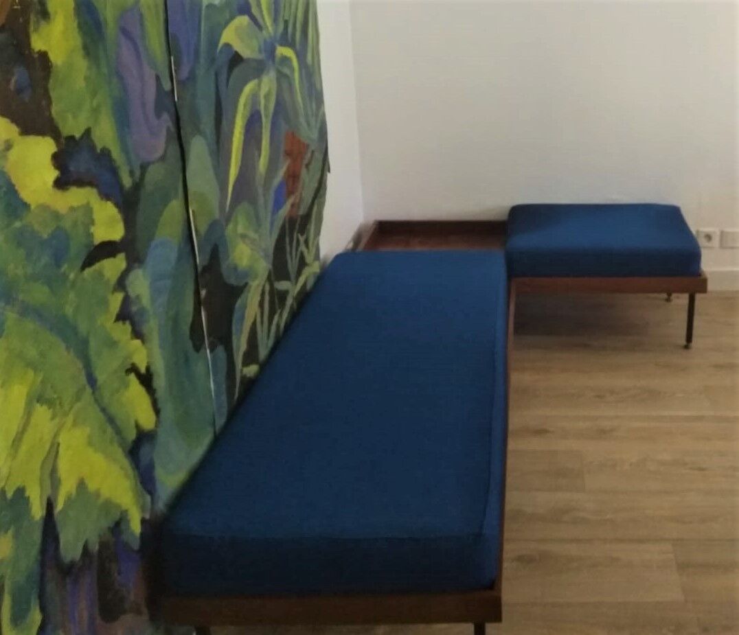 Daybed bench sofa angle teak and Scandinavian rosewood