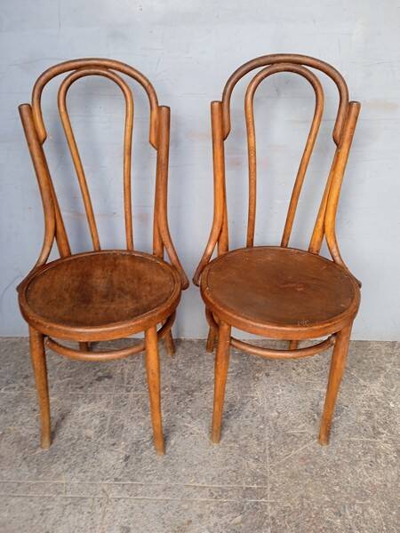 Paire 2 chaises bistrot bois courbé vintage