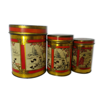 3 old tea boxes