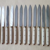 Set of 12 vintage stainless steel bakelite and brass table knives