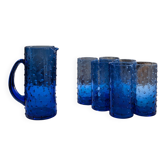Service of blue blown glass lemonade, dotted pattern.