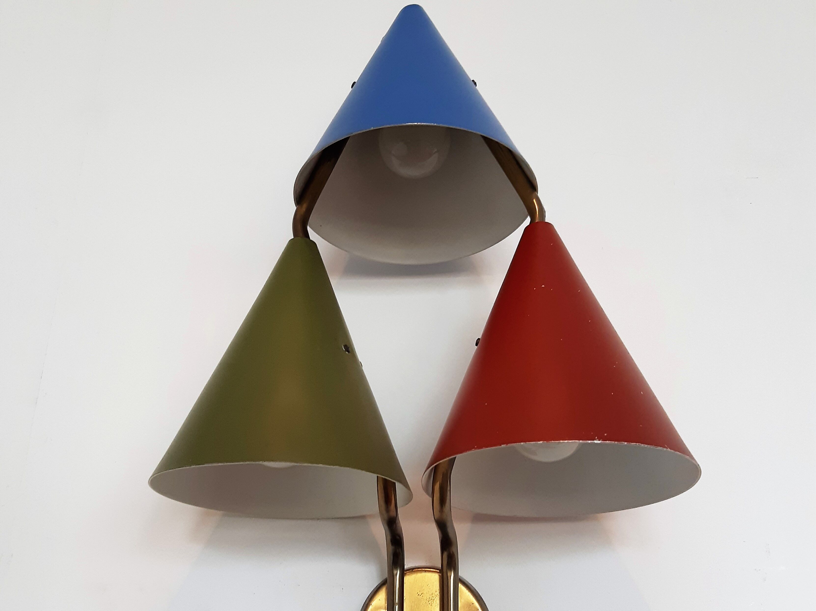 Danish triple-shaded sconce by Svend Aage Holm Sørensen for Lyfa, 1950s