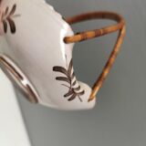 Beautiful small painted ceramic basket with woven handle