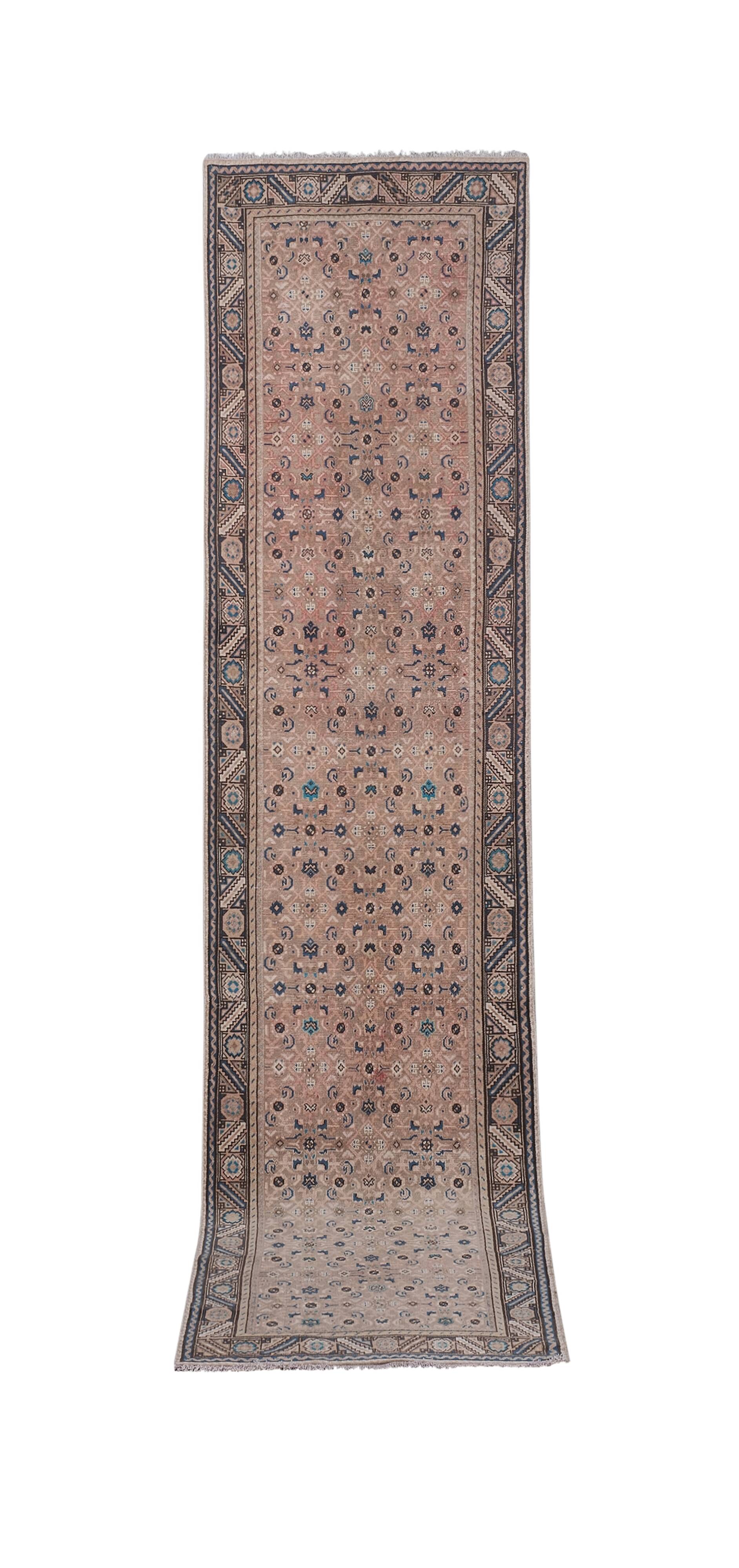 Vintage Turkish Oushak Handwoven Rug 97x417 cm
