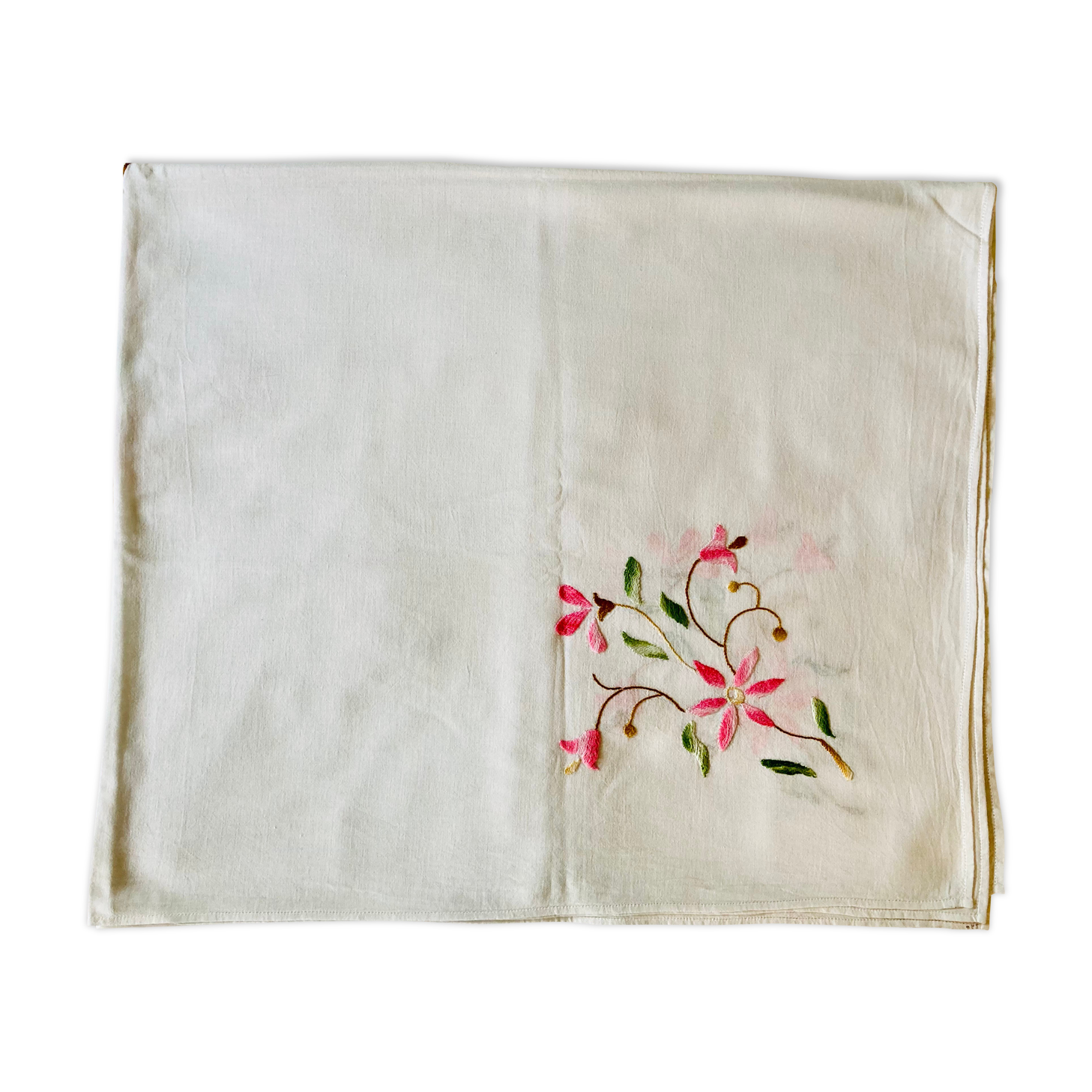 Embroidered white cotton tablecloth