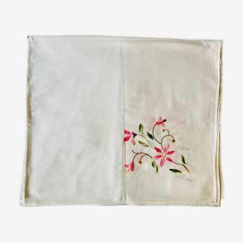 Embroidered white cotton tablecloth