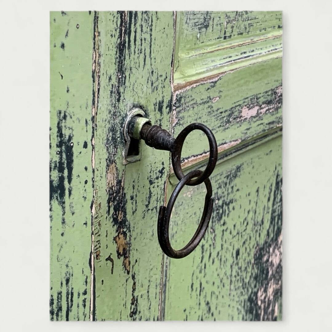 Antique Parisian bonnet wardrobe with khaki patina