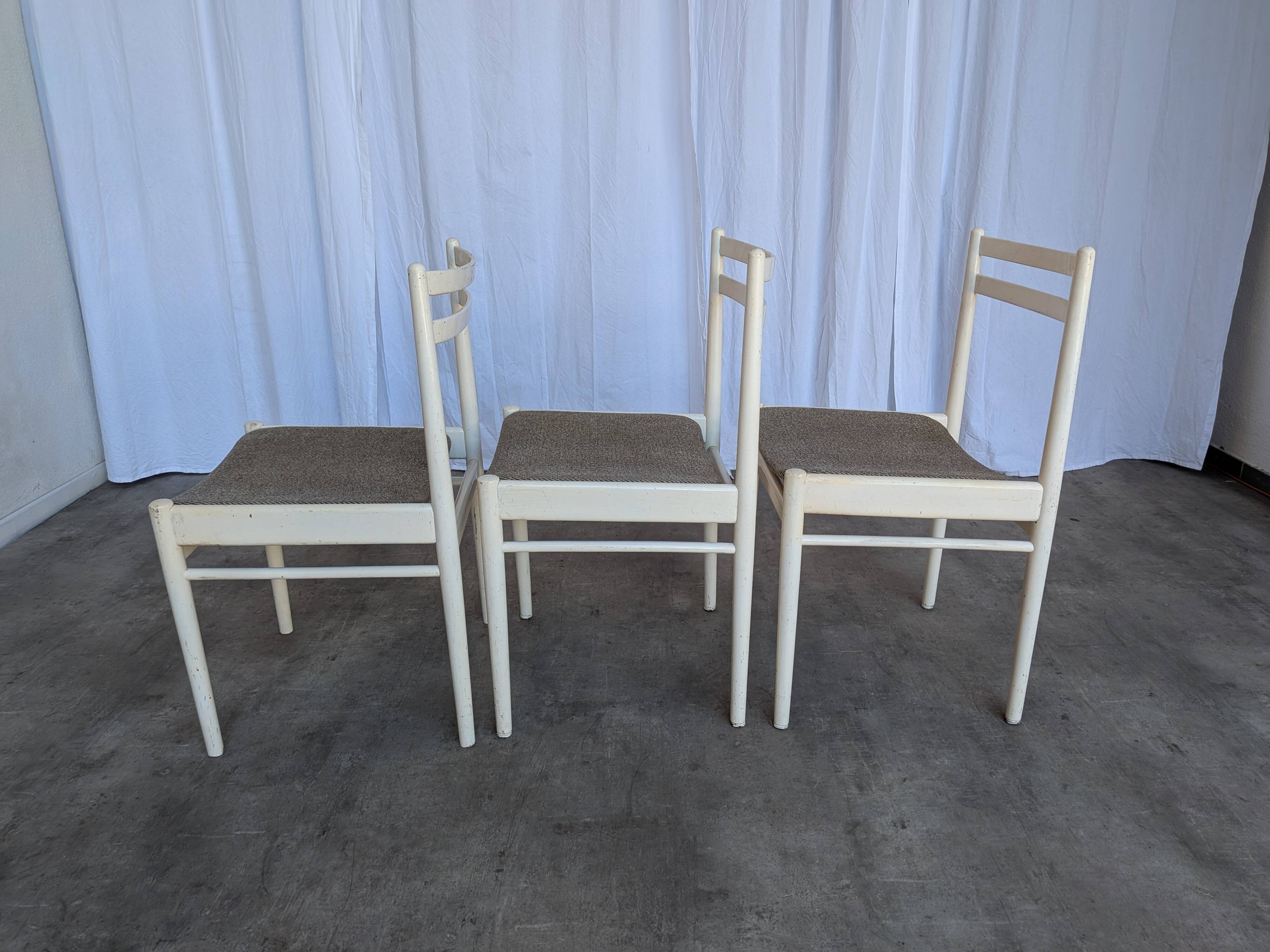 Set of 3 vintage stol kamnik white wooden chair: 1970s scandinavian design